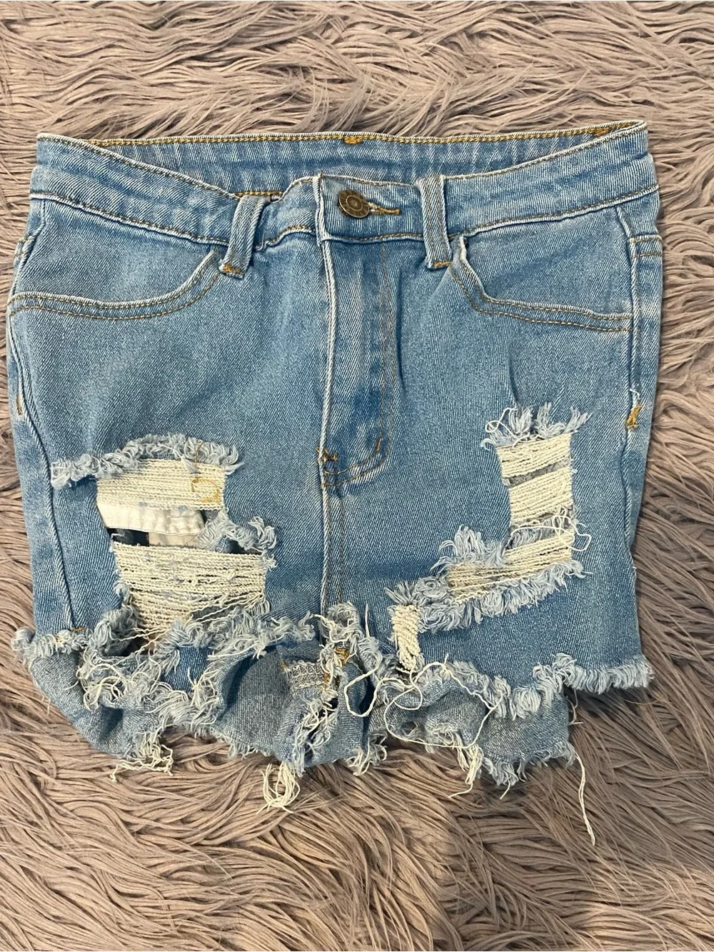 SHEIN Light Blue Distressed Denim Mini Skirt XS petite
